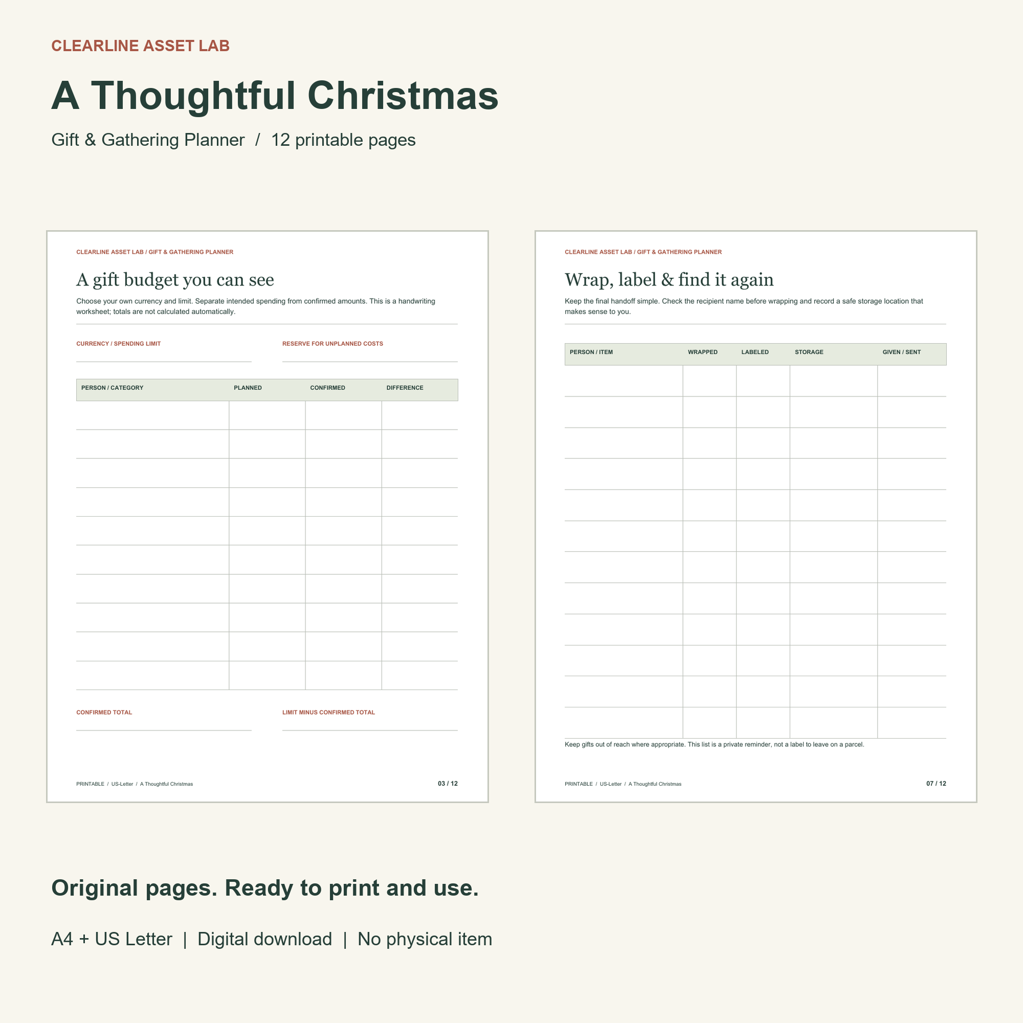 Christmas Gift & Gathering Planner — product preview
